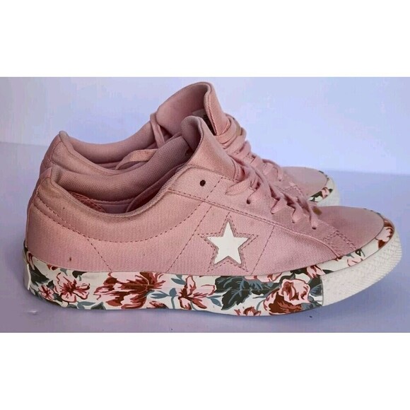 Converse One Star Ox Junior Girls Sneakers Size 7 Pastel Pink Floral Shoes - Picture 1 of 9